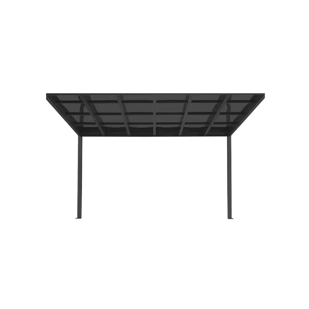 12 Ft. X 14 Ft. Gray Wall-Mounted Outdoor Pergola Aluminum Lean to Gazebo with PC Canopy and In-Built Gutter System