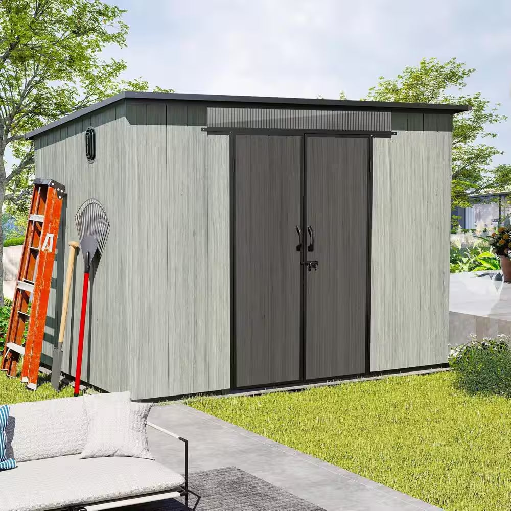 8 Ft. W X 6 Ft. D Outdoor Resin Shed with Transparent Windows and Louvered Vents in Gray