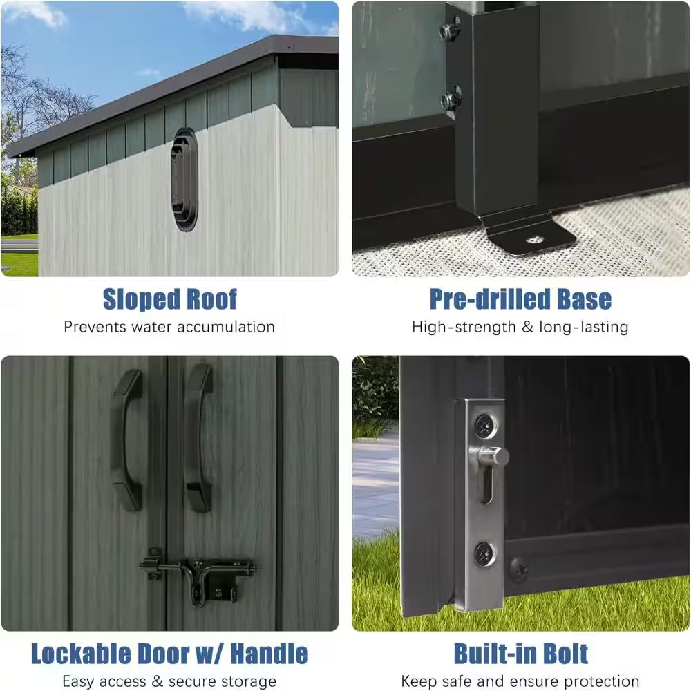8 Ft. W X 6 Ft. D Outdoor Resin Shed with Transparent Windows and Louvered Vents in Gray