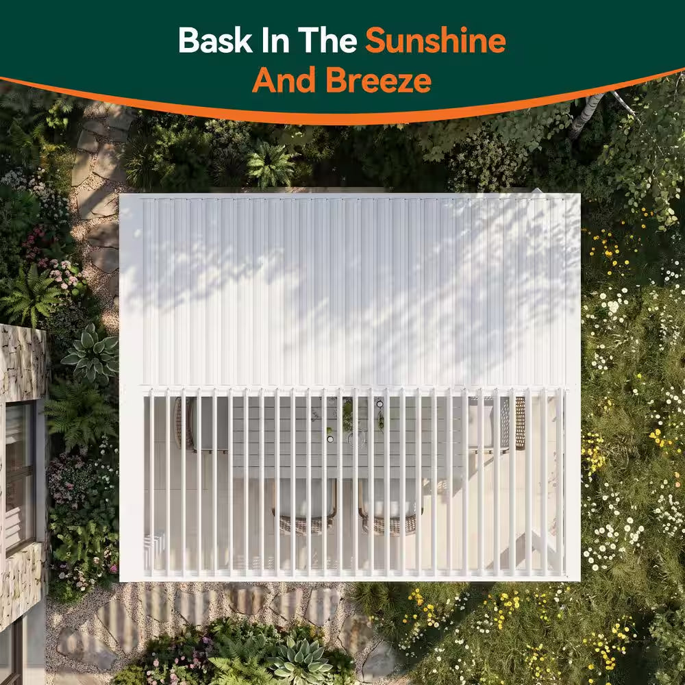 Ultra Series 10 Ft. X 12 Ft. Louvered Pergola with USB Charging Port Deck, Gazebo with Adjustable Roof, White