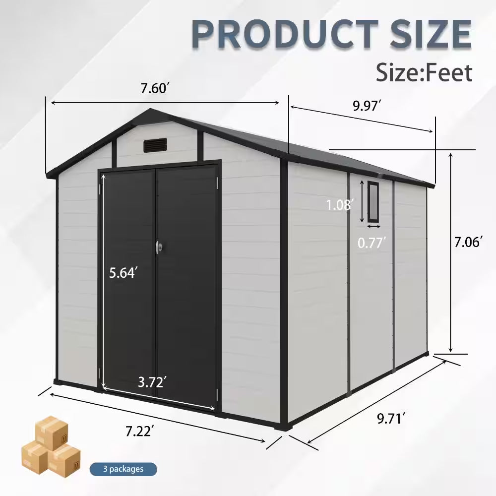 8 Ft. W X 10 Ft. D Outdoor Resin Storage Shed with Floor and Lockable Door in Beige (70 Sq. Ft.)