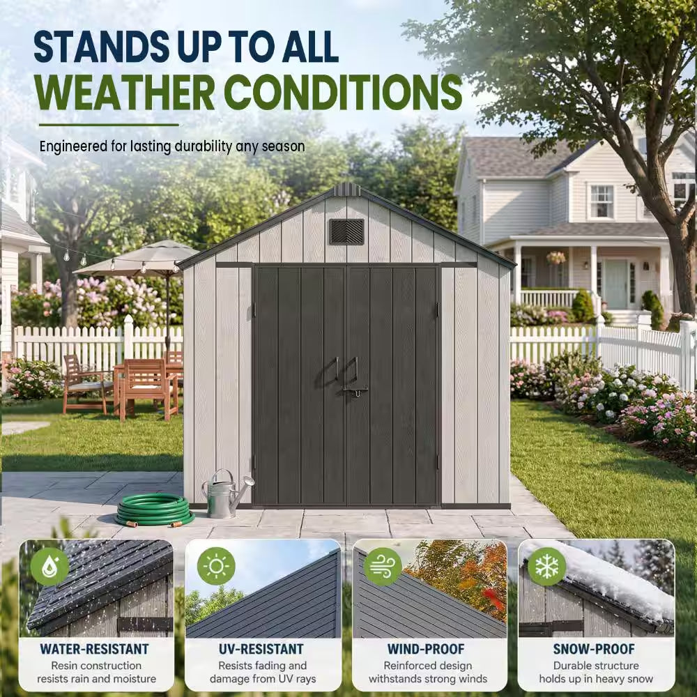8 Ft. W X 12 Ft. D Resin Storage Shed with Double Doors, Window and Gable Vent 96 Sq. Ft.