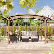 13 Ft. X 8.5 Ft. Steel Patio Pergola with Beige Shade Canopy and Bar Shelf