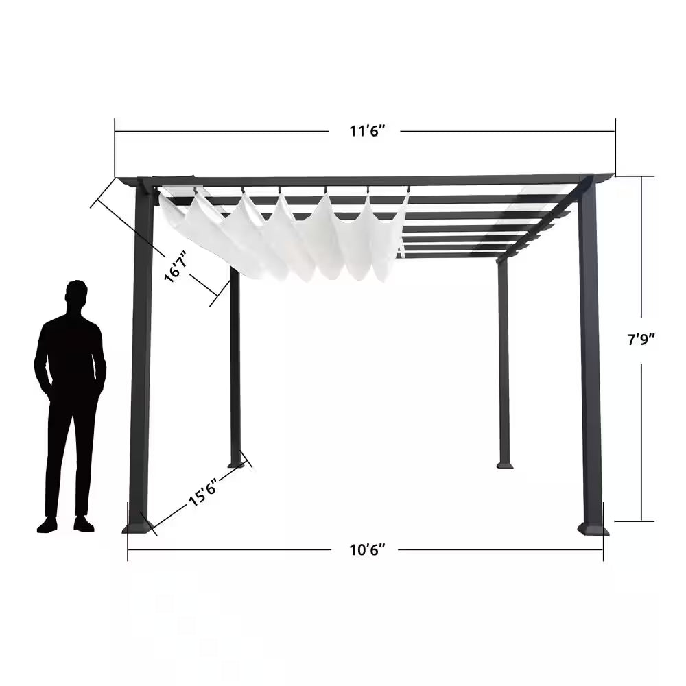 Florence 16 Ft. X 11 Ft. Aluminum Pergola with a Grey Frame with an Off-White Color Convertible Canopy Top