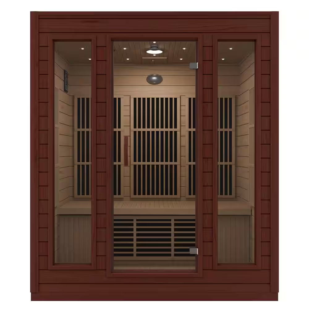 3-Person Indoor Hemlock Wood FAR Infrared Sauna with Low EMF Infrared Panel Heater, Touch Control Panel and Bluetooth