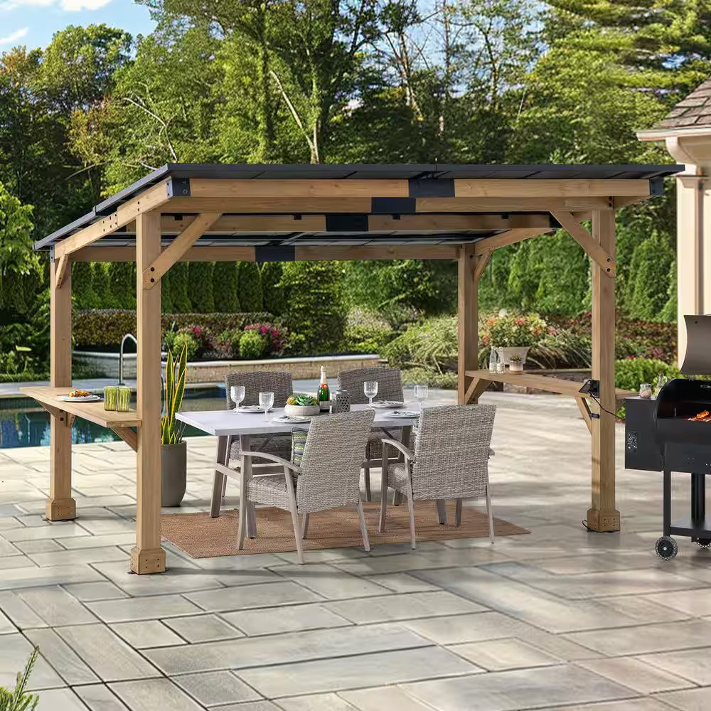 10 Ft. X 12 Ft. Gazebo, Outdoor Patio Wooden Frame Grill Gazebo Backyard BBQ