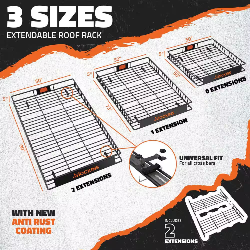 90 In. X 50 In. X 5 In. XXL Roof Rack Basket with Waterproof Ratchet Straps
