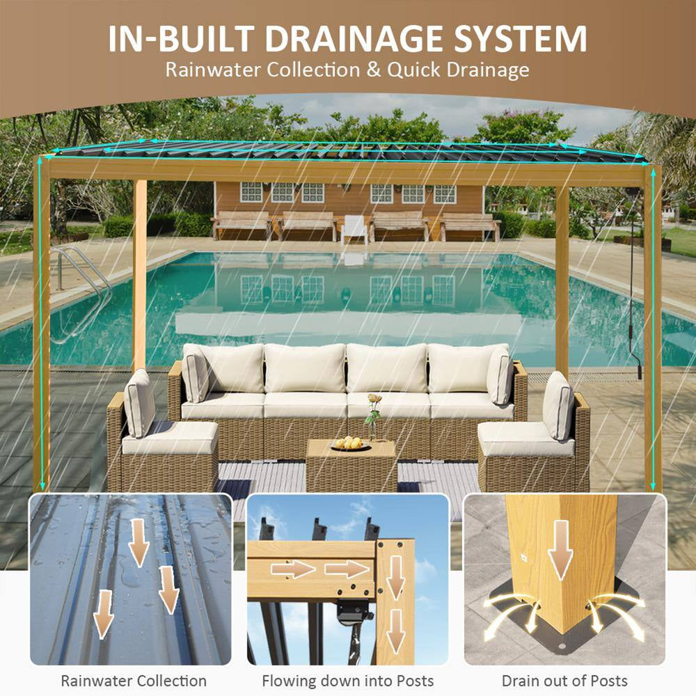 10 Ft. X 20 Ft. Wood-Looking Aluminum Metal Louvered Pergola