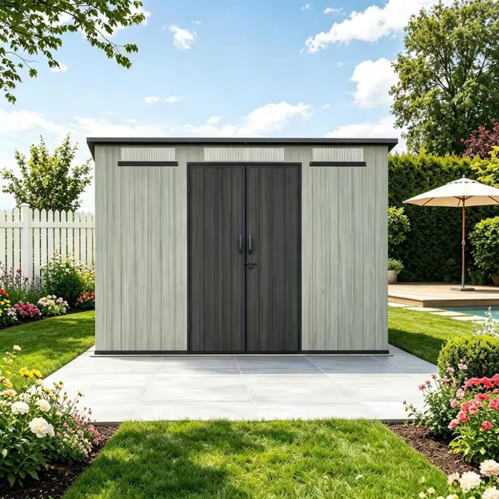 8 Ft. W X 6 Ft. D Outdoor Resin Shed with Transparent Windows and Louvered Vents in Gray