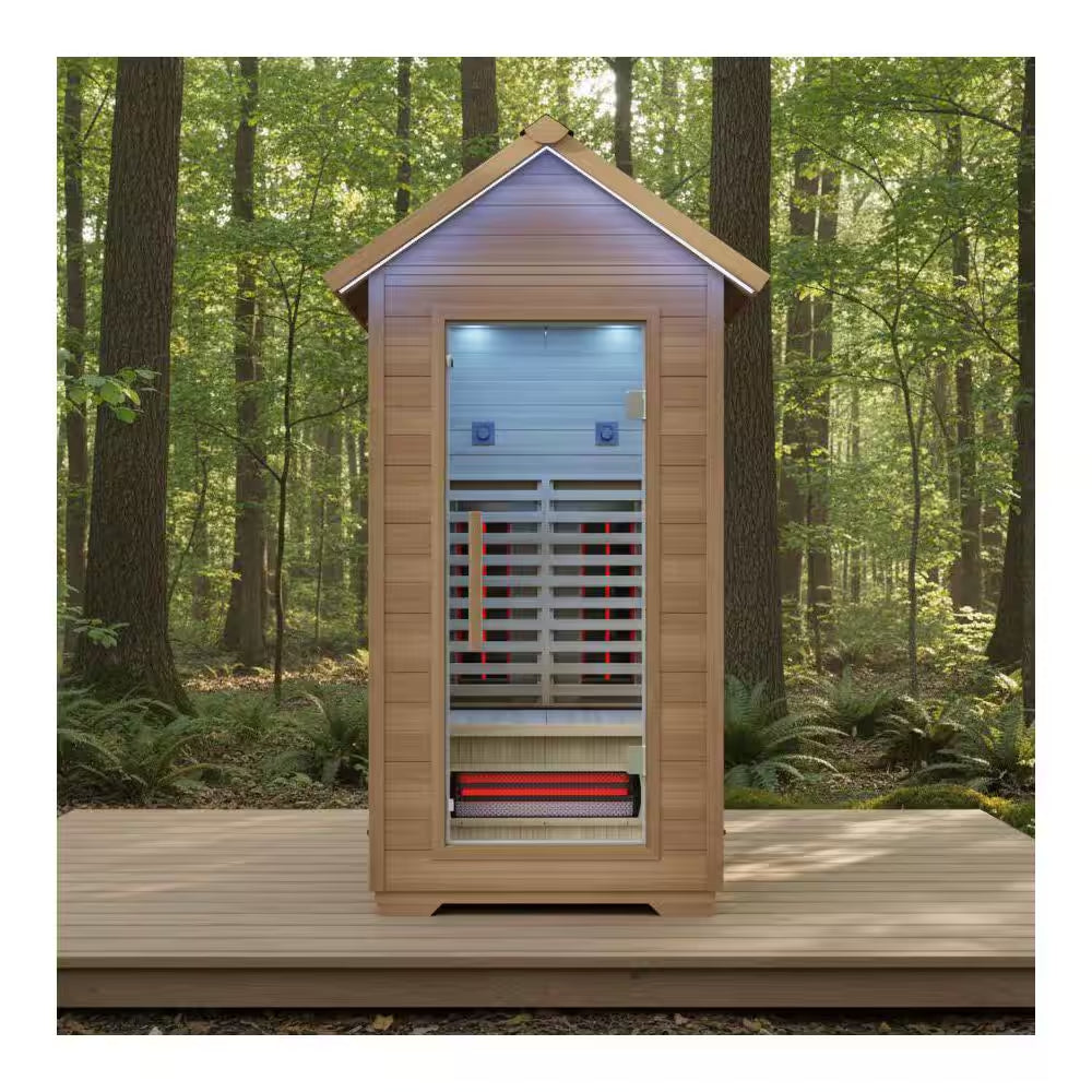 2-Person Outdoor Red Cedar and Hemlock Wet/Dry Sauna with FIR Infrared, Star Night Color Lights and Touch Pad Controller
