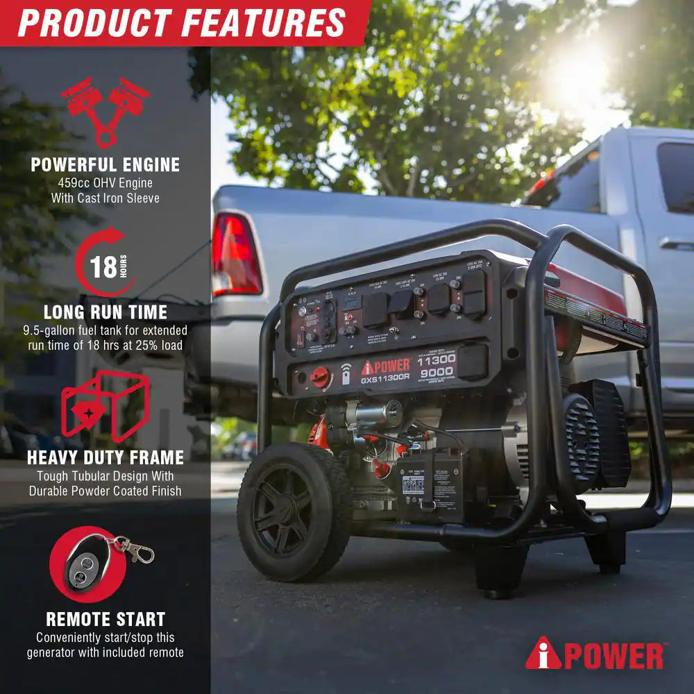 9000-Watt Remote Start Gas Powered Portable Generator with 459Cc OHV Engine and CO Sensor Shutdown