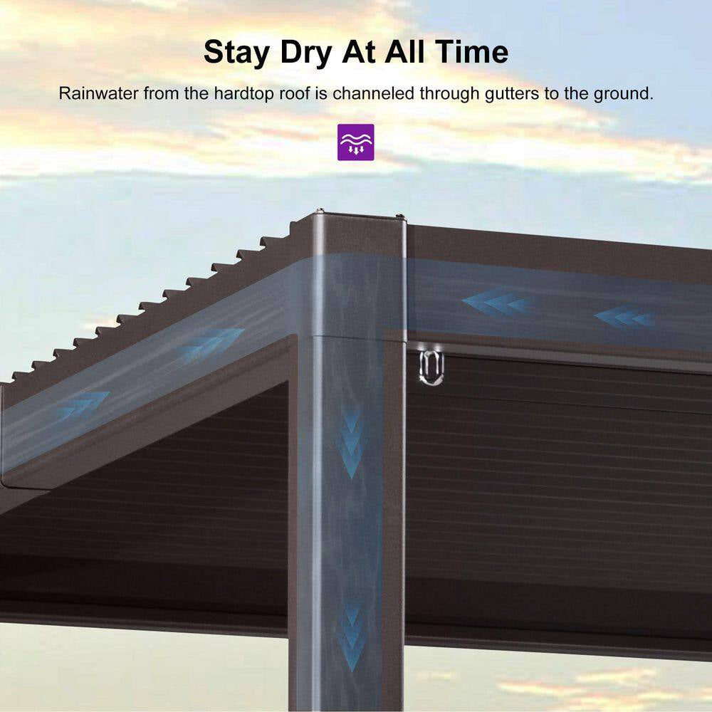 11.7 Ft. X 18.2 Ft. Bronze Aluminum Outdoor Louvered Pergola with 3-Individual Adjustable Roofs and In-Built Gutter