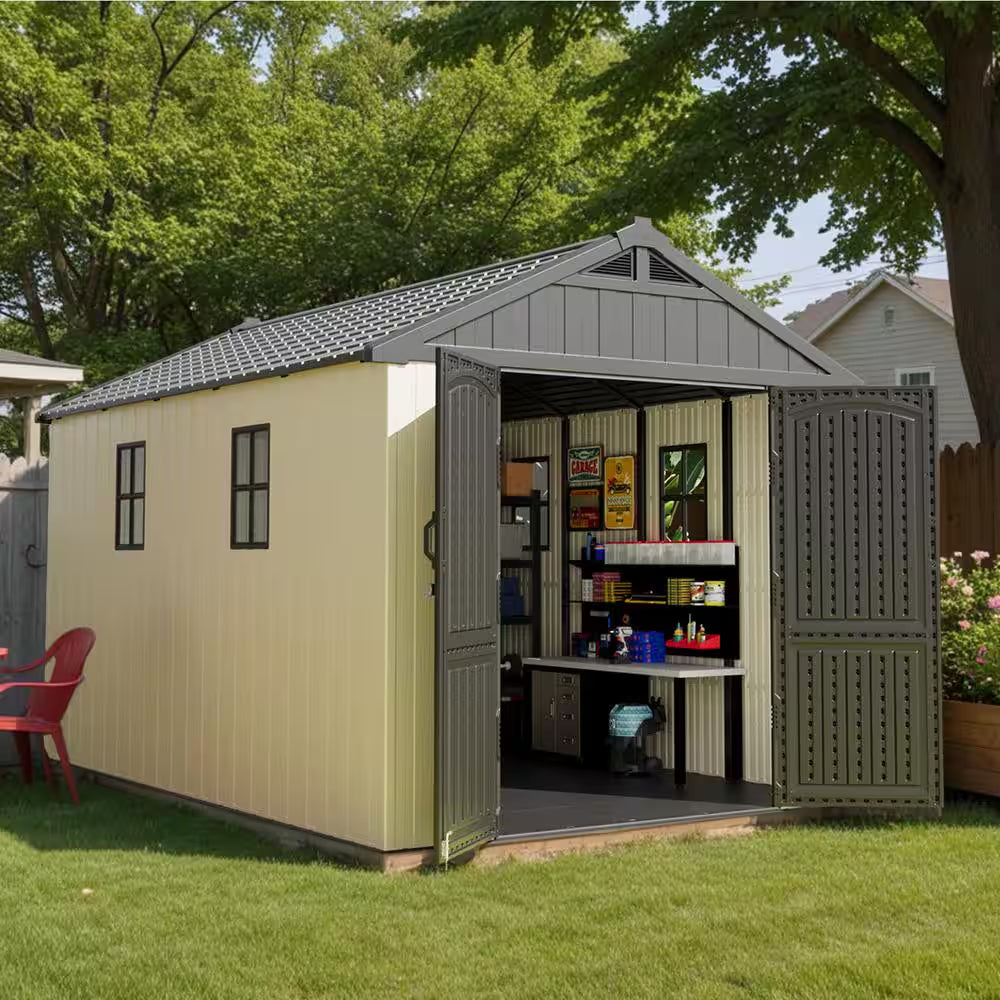 8 Ft. W X 12 Ft. D Plastic Outdoor Storage Shed with Floor, Resin Shed with Window and Lockable Door (96 Sq. Ft. )