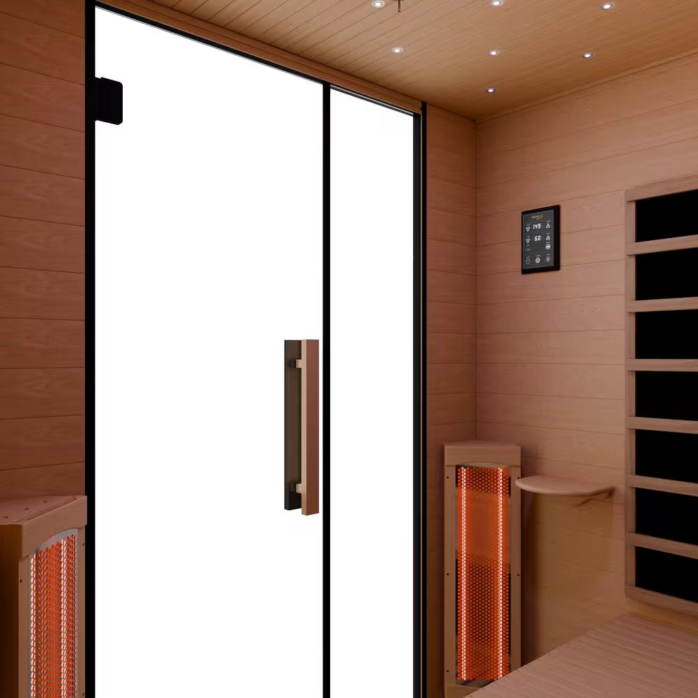 3-Person Infrared Heater Indoor Sauna with Red Light Therapy, Chromotherapy Lights,Wi-Fi Control, Black Canadian Hemlock