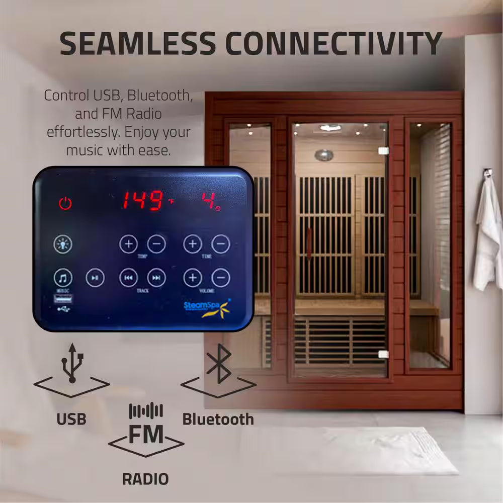 3-Person Indoor Hemlock Wood FAR Infrared Sauna with Low EMF Infrared Panel Heater, Touch Control Panel and Bluetooth