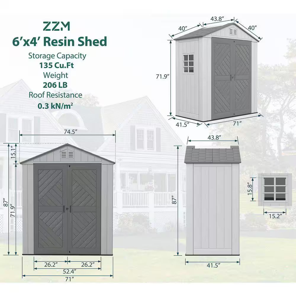 20 Sq. 6 X 4 Ft. Outdoor Resin Storage Shed, Weatherproof Durable Tool Shed, Lockable with Floor and Window