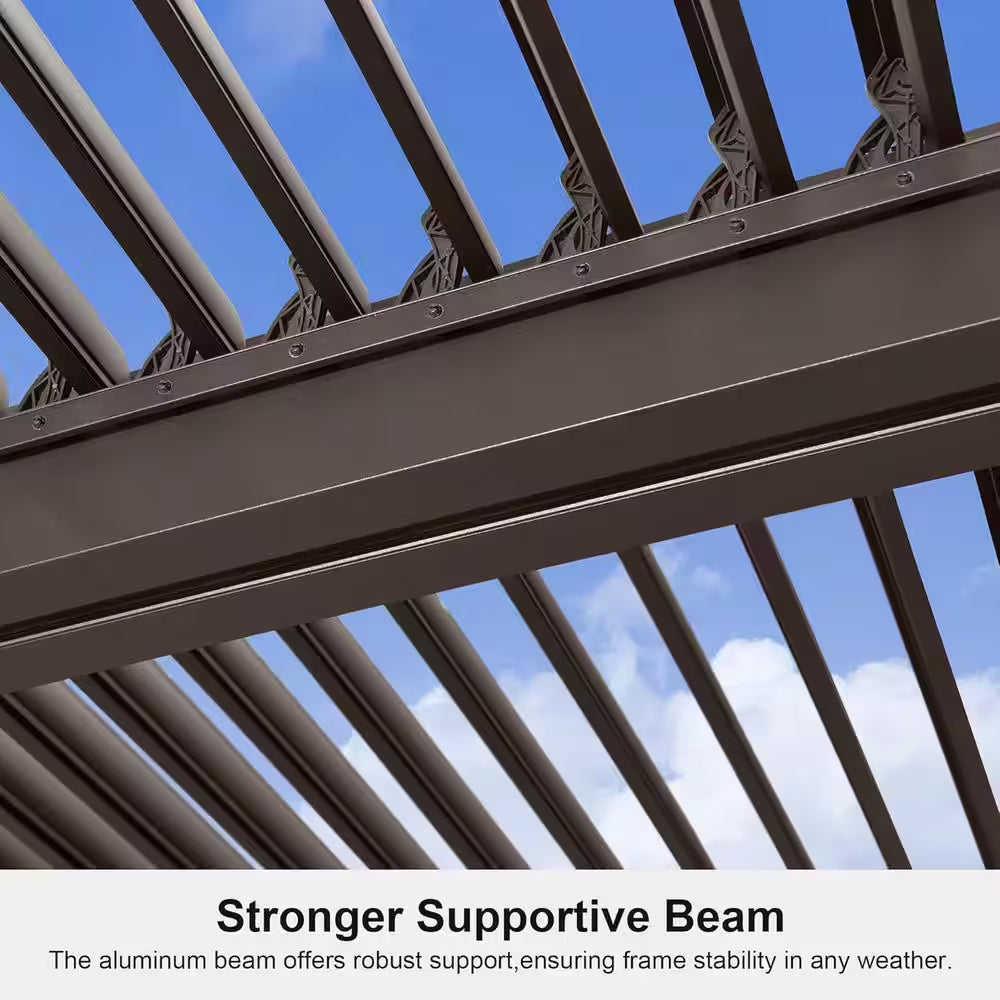10 Ft. X 14 Ft. Bronze Aluminum Frame Patio Hardtop Louvered Pergola with Adjustable Sunshade Roofs and In-Built Gutter