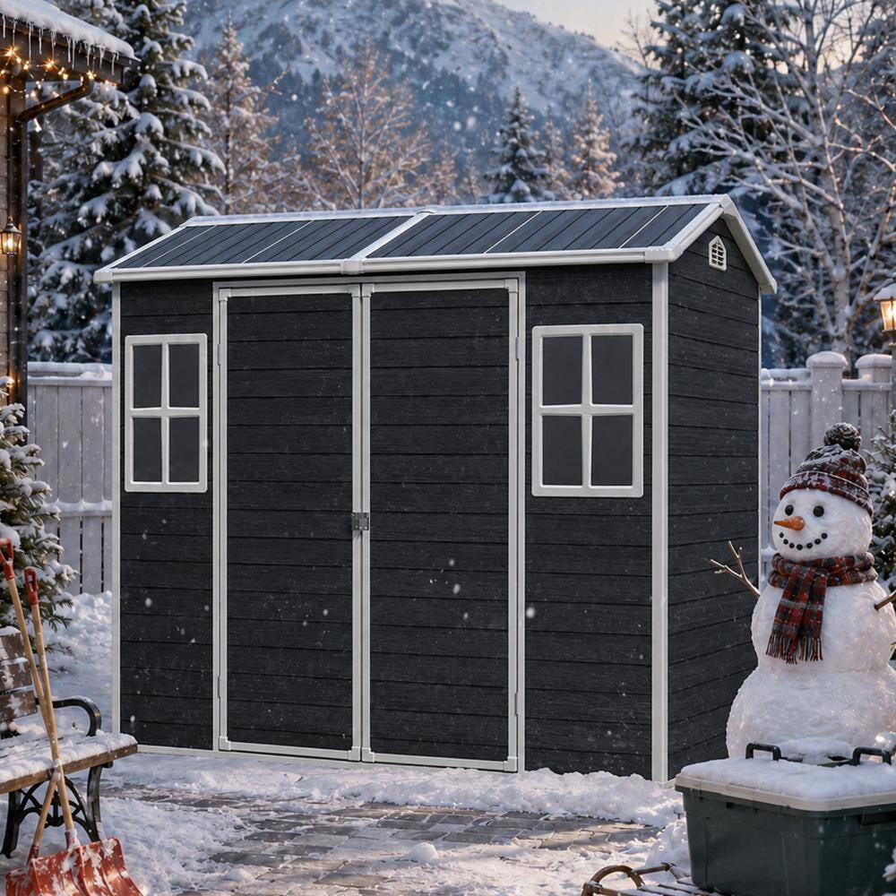 8 Ft. W X 4 Ft. D Black Outdoor Resin Storage Shed with 2 Windows and Floor (31 Sq. Ft.)