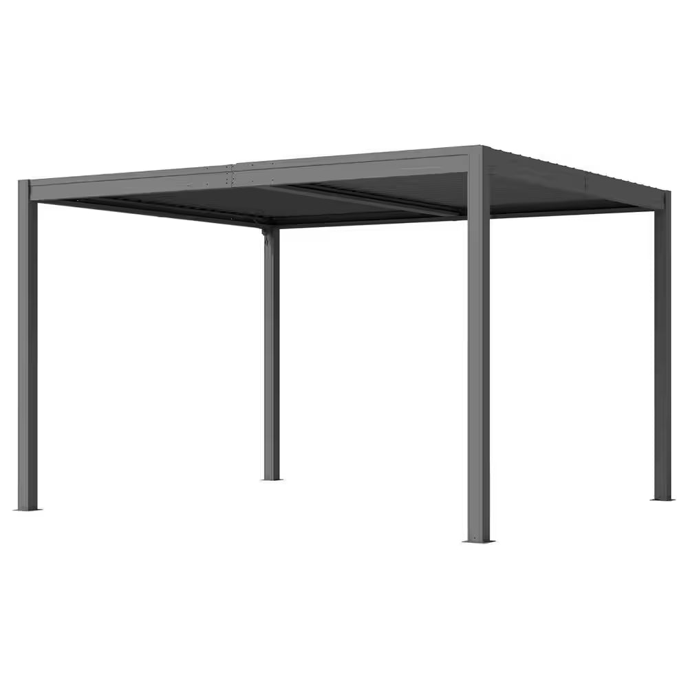 Domi 10 Ft. D X 12 Ft. W Patio Outdoor Dark Gray Metal Louvered Pergola with Adjustable Roof and Drainage System