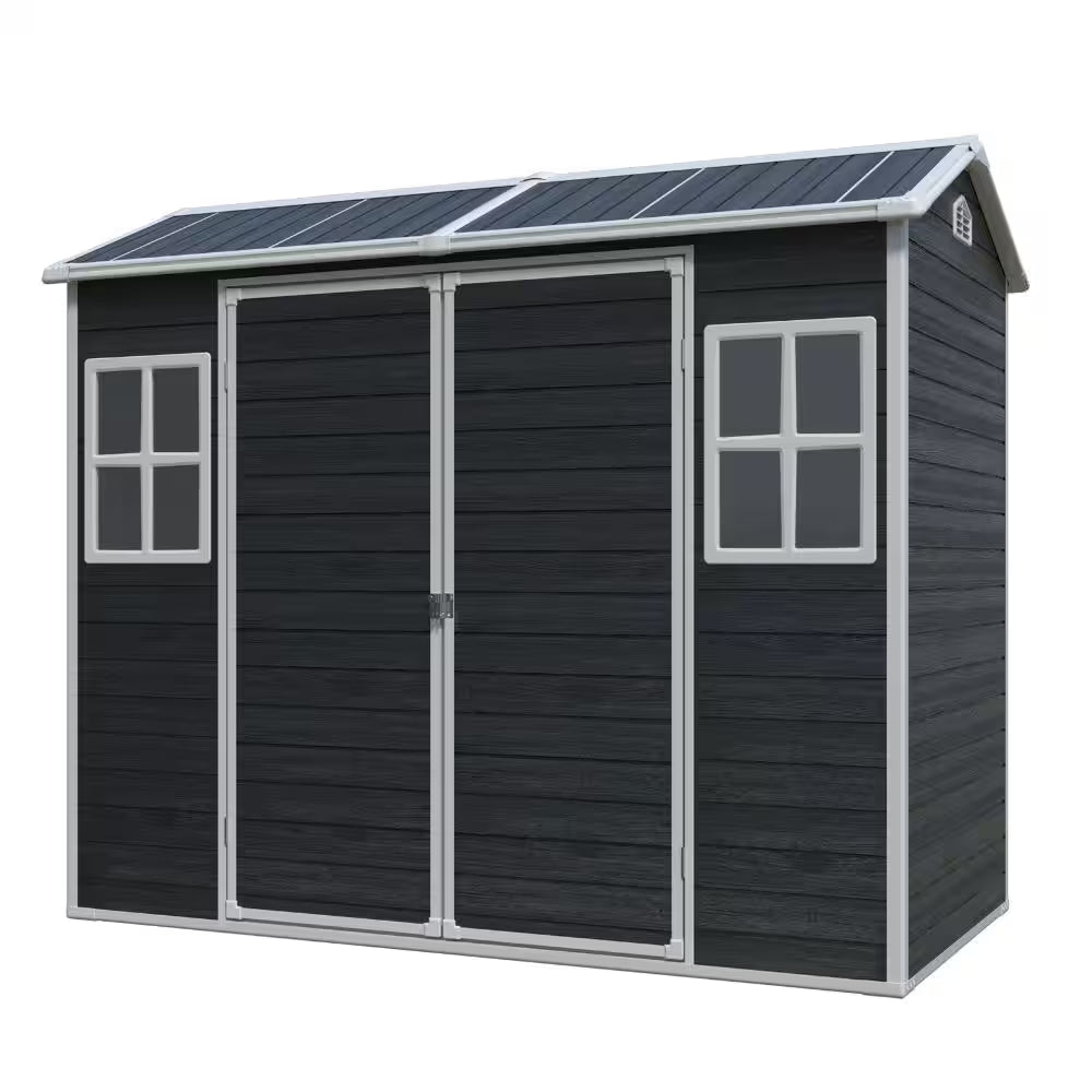 4 Ft. W X 8 Ft. D Black Outdoor Storage Resin Shed with Floor, Outdoor Tool Shed for Gargen Patio Yard (32 Sq. Ft. )