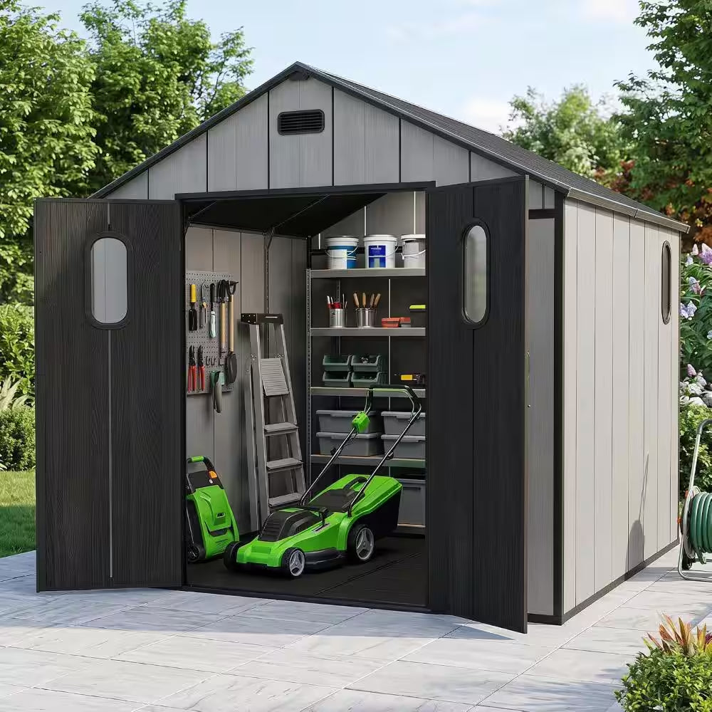 8 Ft. W X 6 Ft. D Outdoor Resin Storage Shed with Floor and 4 Windows (45 Sq. Ft.)