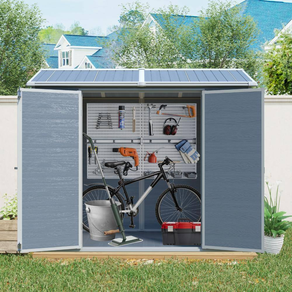 4 Ft. W X 8 Ft. D Gray Outdoor Storage Resin Shed with Floor, Outdoor Tool Shed for Gargen Patio Yard (32 Sq. Ft. )