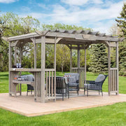 Madison 10 Ft. X 14 Ft. Timber Gray Cedar Wood Backyard Patio Pergola Including UV Sun Shade, Counter and Serving Bar