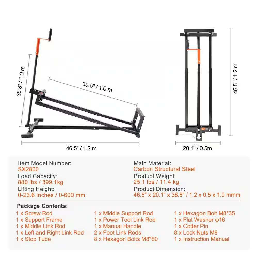 Lawn Mower Elevating Device, Supports up to 880 Lbs., Extendable Servicing Jack with Manual Lever and Power Tool Grip