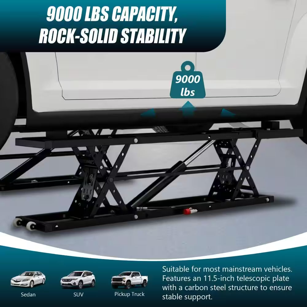 9000LBS Portable Car Lift Electric Hydraulic Vehicle Lift with 28" Max Height & 11.5" Extension Plates for Sedan SUV