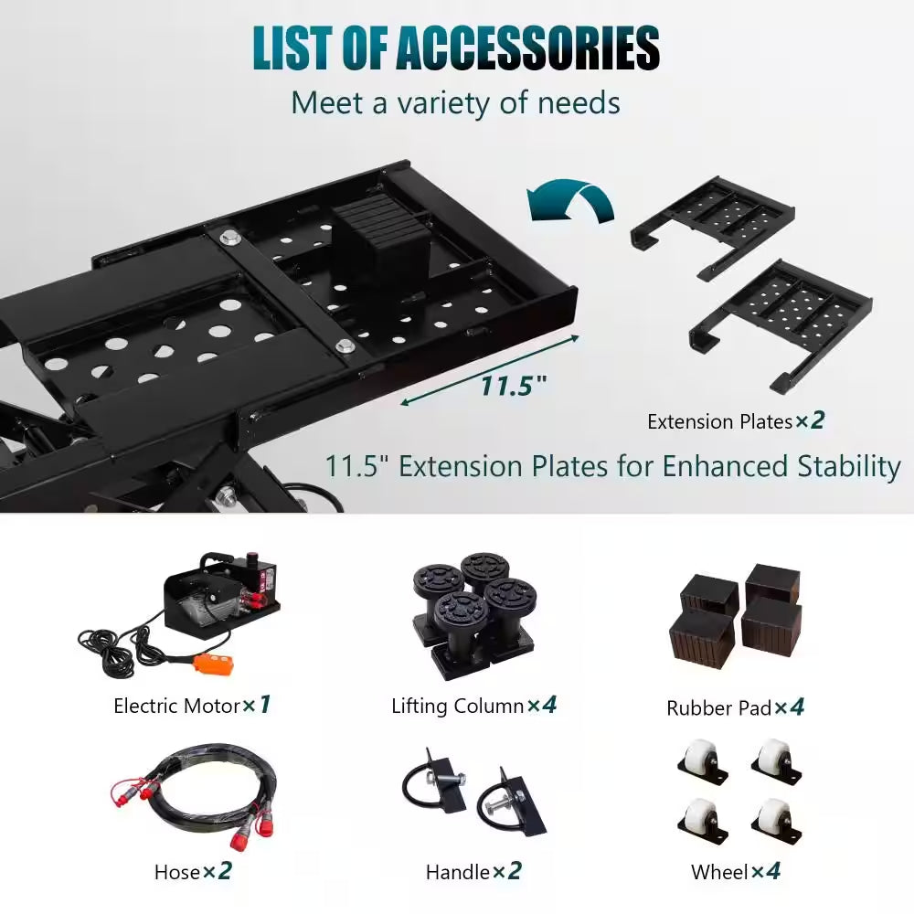 9000LBS Portable Car Lift Electric Hydraulic Vehicle Lift with 28" Max Height & 11.5" Extension Plates for Sedan SUV