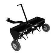40" Tow‑Behind Lawn Dethatcher with Universal Hitch, Tray & Inflatable Wheels for Garden & Farm, Black