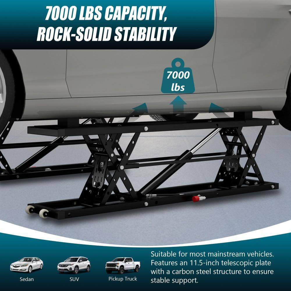 7000LBS Portable Car Lift, Air-Hydraulic Vehicle Lift with 26.8" Max Height, 11.5" Extension Plates, for Sedan, SUV