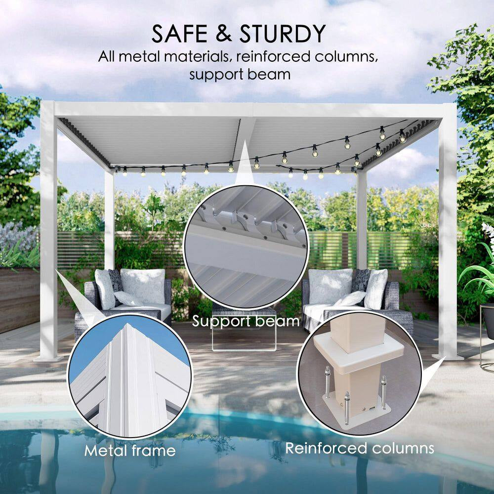 Elizabeth Outdoor 12 Ft. X 14 Ft. White Aluminum Louvered Pergola with Water-Tight Adjustable Rainproof Roof