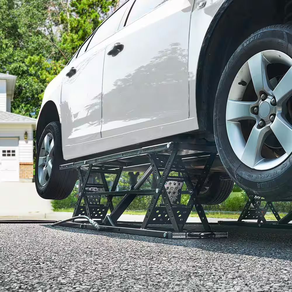 Car Lift, 25.6 In. Max. Height, 5,000 Lbs. Capacity Portable Car Lift, with Extended-Length Plates, Carbon Steel