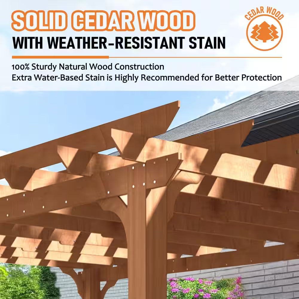 14 Ft. W X 12 Ft. D Cedar Outdoor Patio Pergola Shade Structure with Grape Trellis