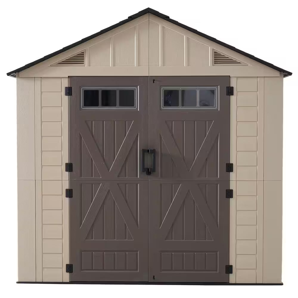 8 Ft. W X 6 Ft. D Outdoor Gray Resin Storage Plastic Shed with Lockable Door and Floor (47 Sq. Ft.)