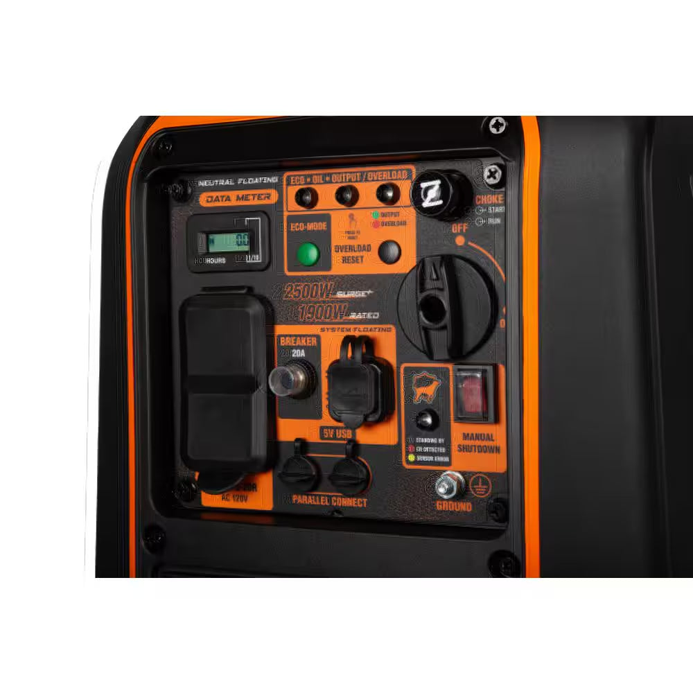 2500-Watt Recoil Start Gas-Powered Inverter Generator, Quiet, Portable, and Lightweight with Fuel Shut Off, CO Watchdog