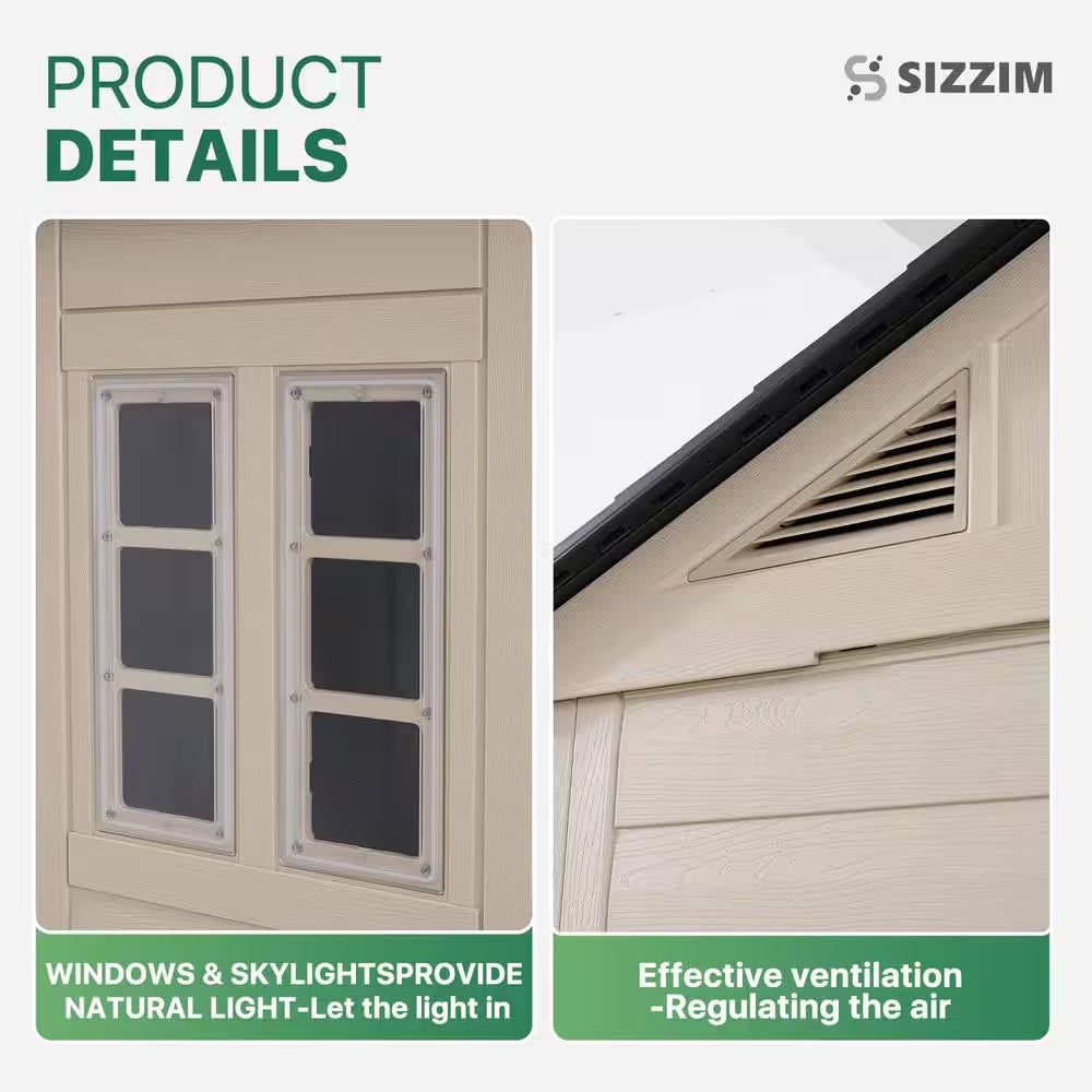 8 Ft. W X 6 Ft. D Outdoor Gray Resin Storage Plastic Shed with Lockable Door and Floor (47 Sq. Ft.)