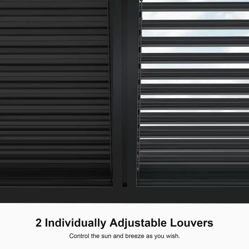12 Ft. X 14 Ft. Gray Aluminum Frame Louvered Pergola with Adjustable Sunshade Roofs and 1-Long Side Roller Shades
