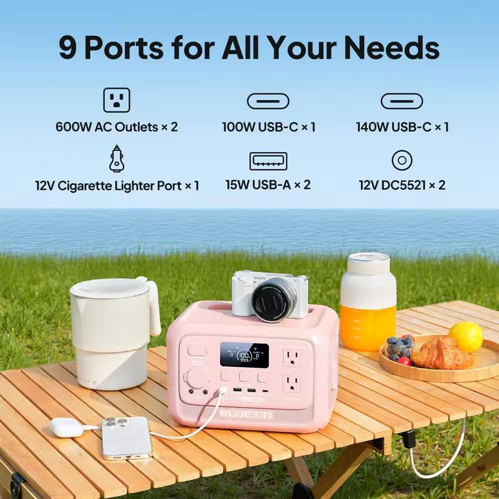 600W Continuous/1500W Peak Output 288Wh Portable Power Station, Push Button Start Battery Solar Generator for Campsite