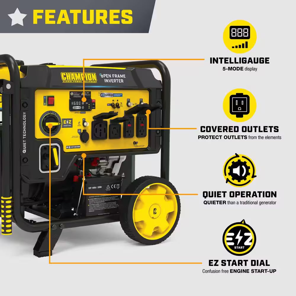 10,000/7,750-Watt Electric Start Gas Open Frame Inverter Generator, Free 3-Year Warranty for Home Backup