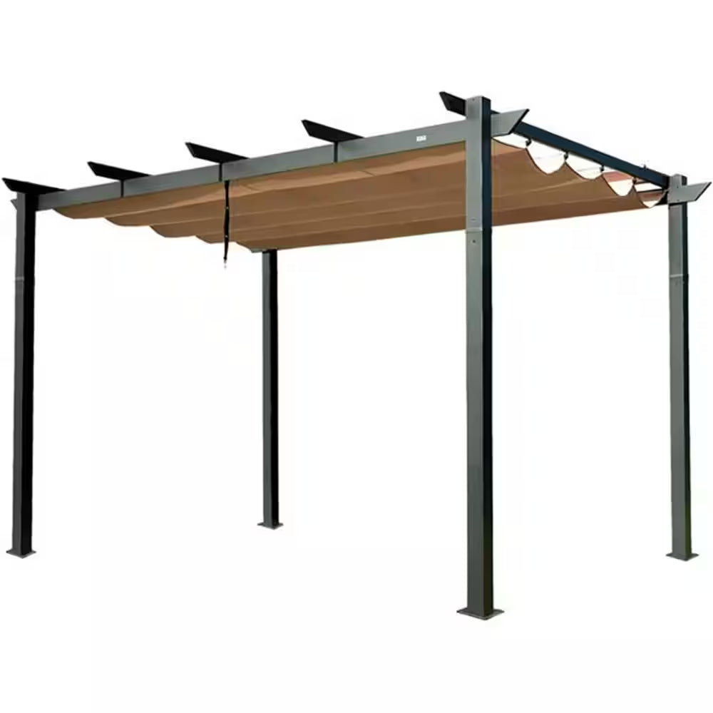 13 Ft. X 9 Ft. Outdoor Aluminum Pergola with Beige Retractable Shade Canopy for Patiogarden Backyard for Party, Garden