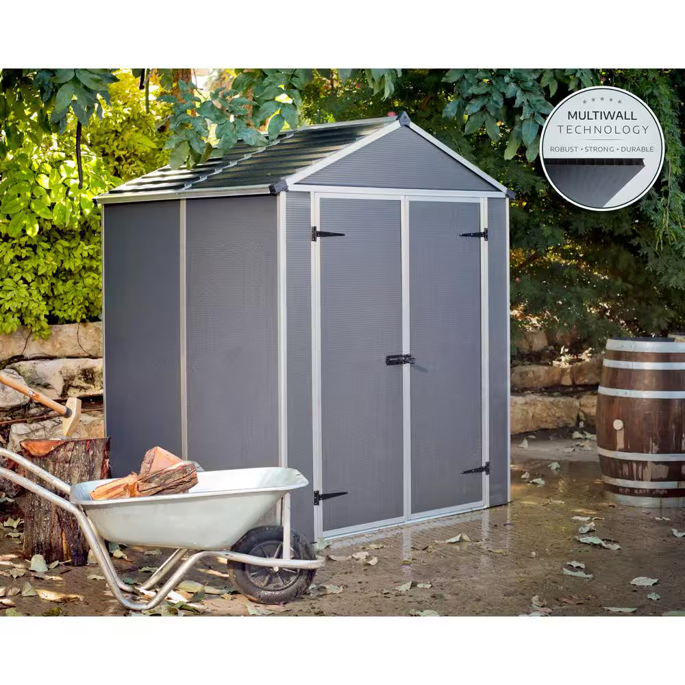 Rubicon 8 Ft. W X 17 Ft. D Resin Plastic Outdoor Garden Storage Shed with Floor (129.2 Sq. Ft.) in Dark Gray