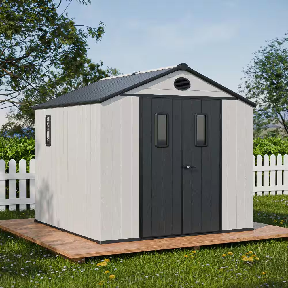 8 X 8 Ft. Gray Plastic Storage Shed Outdoor Resin Storage Cabinet Room with Lockable Door Air Vent Gable Roof for Patio