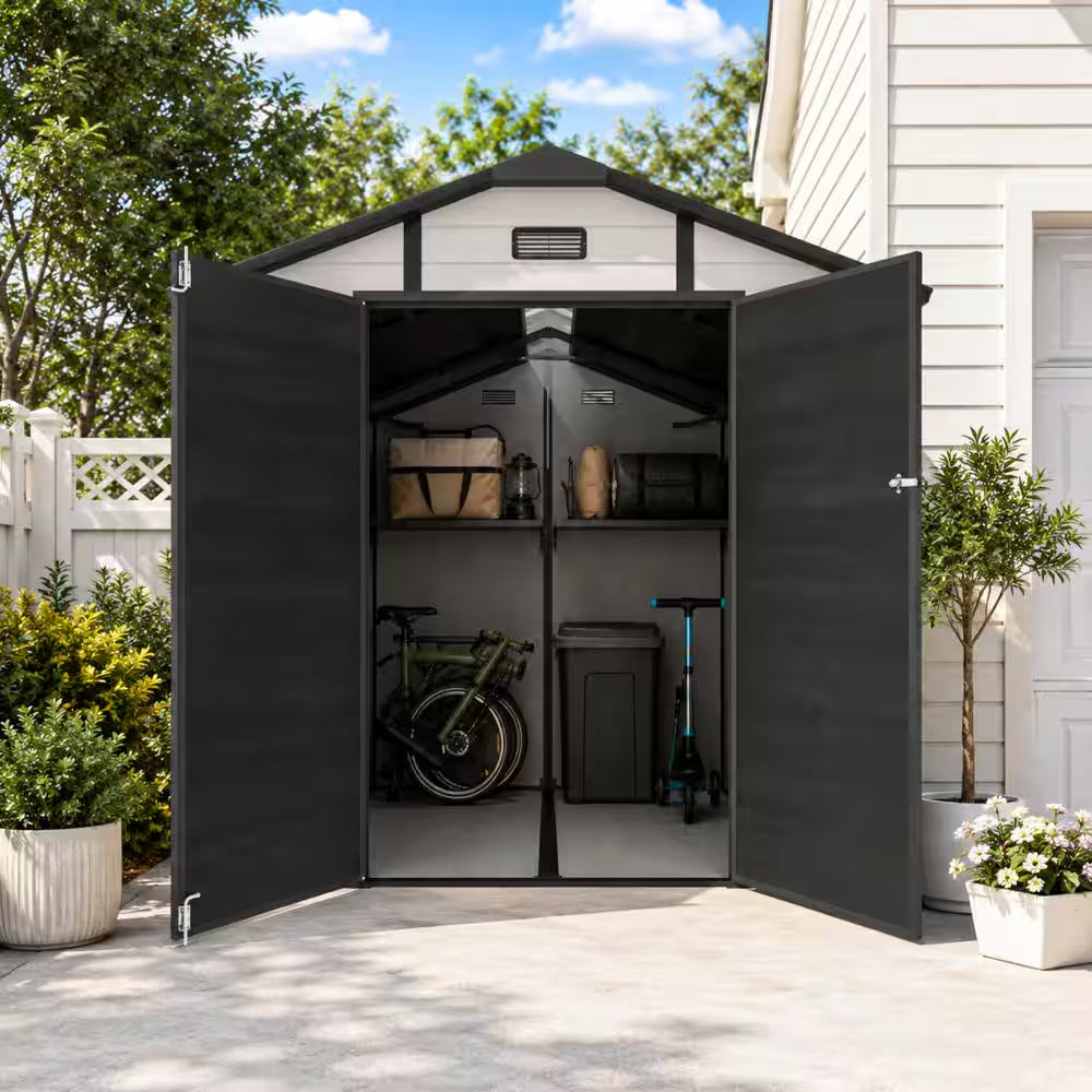 8 Ft. W X 10 Ft. D Outdoor Resin Storage Shed with Floor and Lockable Door in Beige (70 Sq. Ft.)