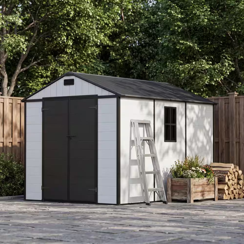 8 Ft. W X 10 Ft. D Plastic Outdoor Storage Resin Shed with Floor, outside Tool Shed with Lockable Door (80 Sq. Ft.)