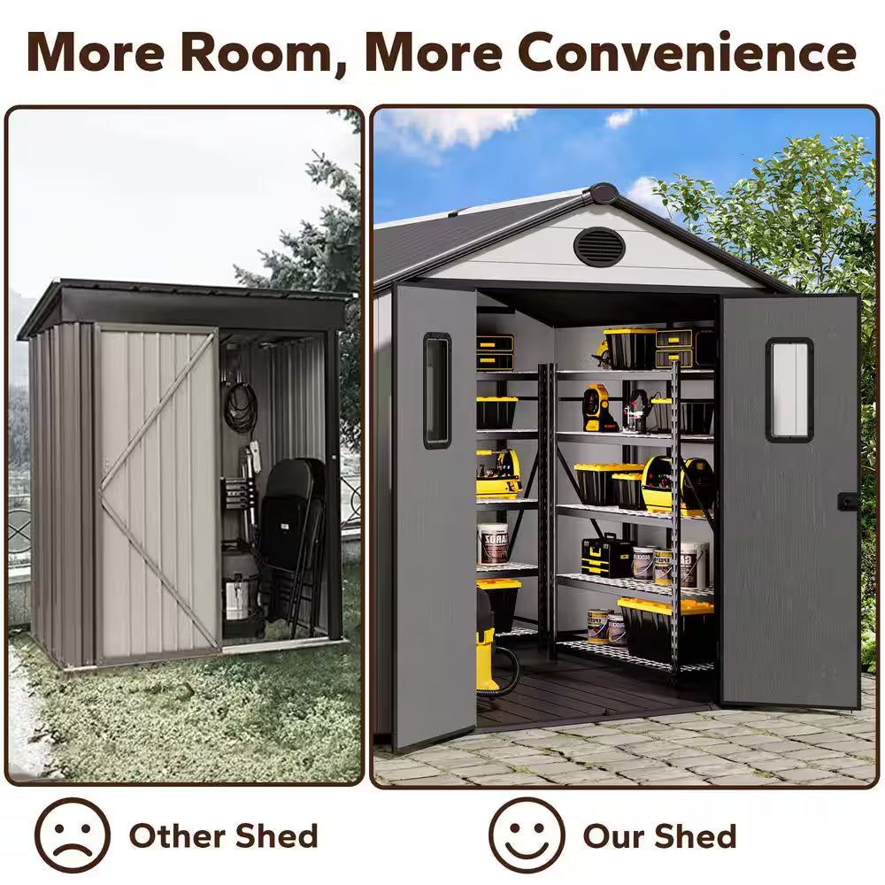 6 Ft. X 8 Ft. Durable Resin Garden Outdoor Storage Shed with Reinforced Floor and Lockable Door (48 Sq. Ft.)