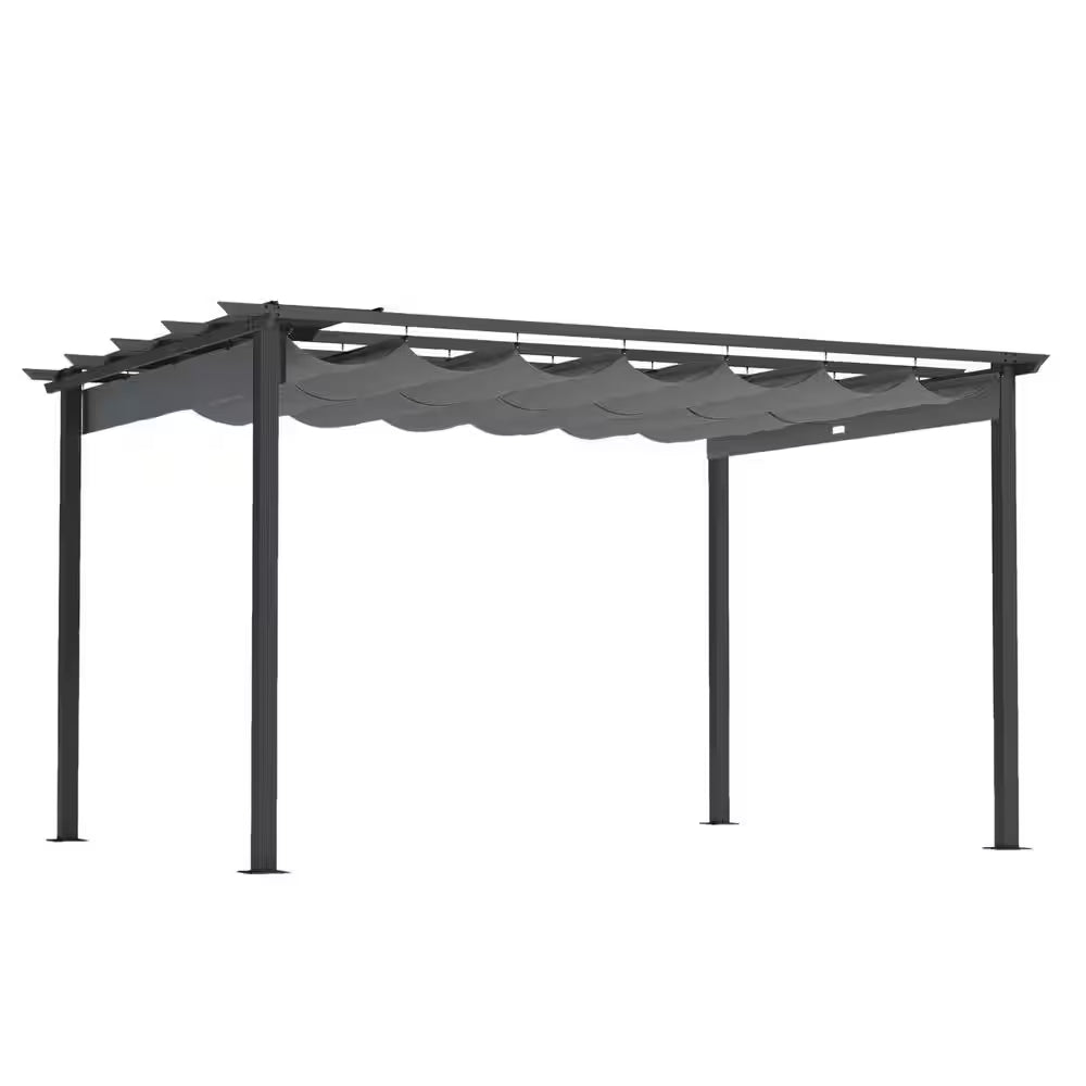 10 Ft. X 13 Ft. Aluminum Outdoor Pergola with Gray Retractable Shade Canopy