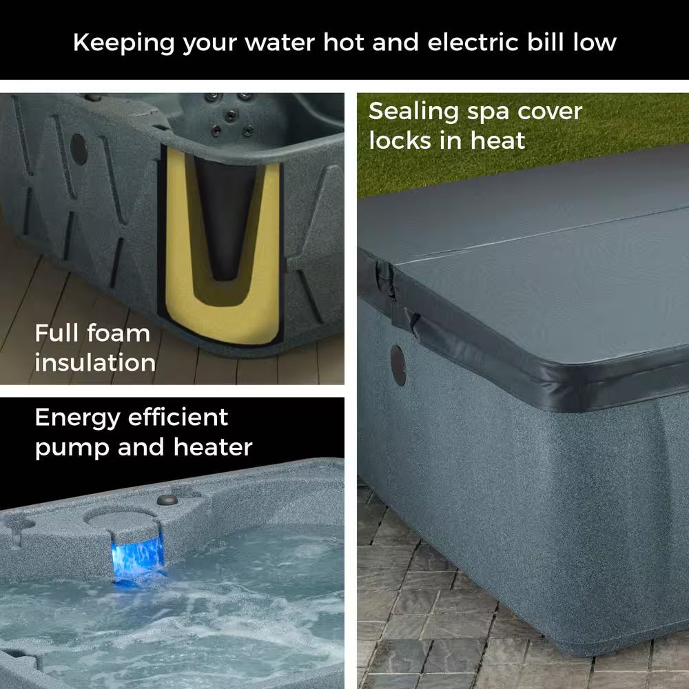 Premium 300 2-Person Plug and Play Hot Tub with 20 Stainless Jets, Heater, Ozone and LED Waterfall in Brownstone