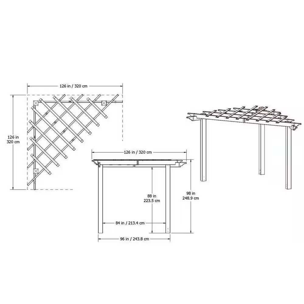 96"L X 96"W X 94"H Vinyl Alcove Corner Pergola, White, VA42034